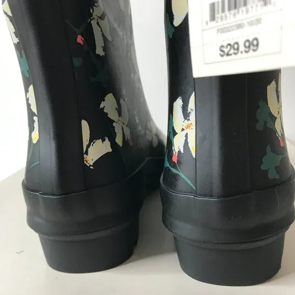 New Black Floral Vicki Mid Calf Waterproof Rain Boots ~ A New Day Size 7 - Picture 3 of 11